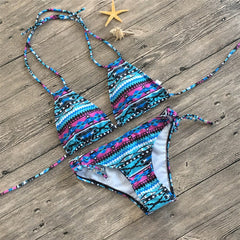 Vintage Patterned Split Bikini Set