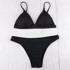 Solid Color Triangle Bikini Set