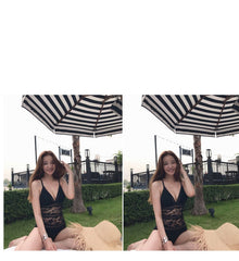 One Piece Swimsuit Cover Belly Lace Hollow