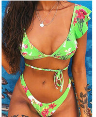 Floral Split Bikini Set with High Elasticity