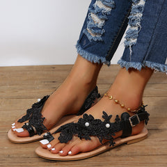 Floral Ankle Strap Flat Sandals for Summer Beach Bohemian Style