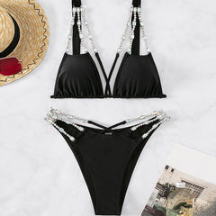 High-Waisted Black Bikini Set for Women - Sexy Backless Summer Swimwear