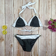 European And American Sexy Splicing Metal Decoration Two-piece Swimsuit