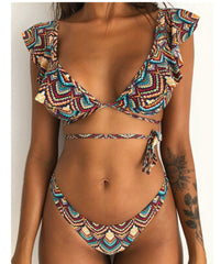 Floral Split Bikini Set with High Elasticity