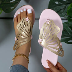 Chic Butterfly Design Flat Summer Sandals for Women - Stylish Casual Beach Flip-Flops with Low Heel Slippers