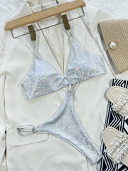 Silver Solid Color Women's Split Bikini Swim Set