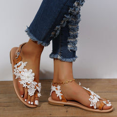 Floral Ankle Strap Flat Sandals for Summer Beach Bohemian Style