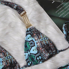 Backless Snake Print Bikini Swimsuit for Women