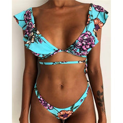 Floral Split Bikini Set with High Elasticity