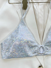 Silver Solid Color Women's Split Bikini Swim Set