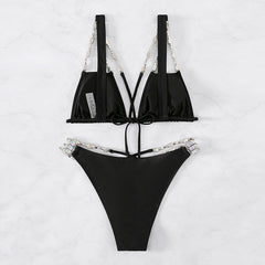 High-Waisted Black Bikini Set for Women - Sexy Backless Summer Swimwear