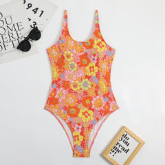 Sexy Print Backless Siamese Triangle Swimsuit