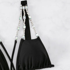 High-Waisted Black Bikini Set for Women - Sexy Backless Summer Swimwear