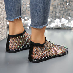 Rhinestone-Embellished Summer Flat Sandals for Women with Round Toe Design