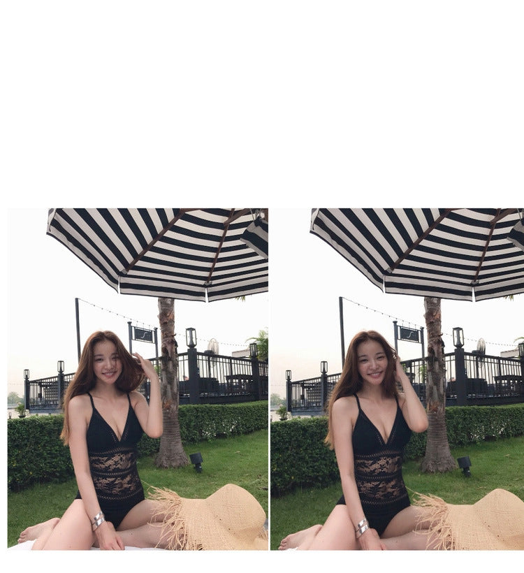 One Piece Swimsuit Cover Belly Lace Hollow