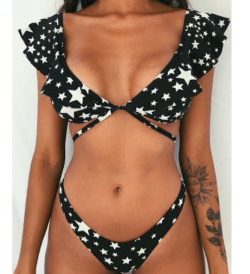 Floral Split Bikini Set with High Elasticity